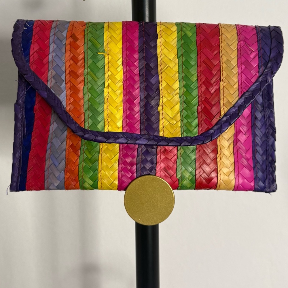 Boho Colorful Striped Straw Clutch